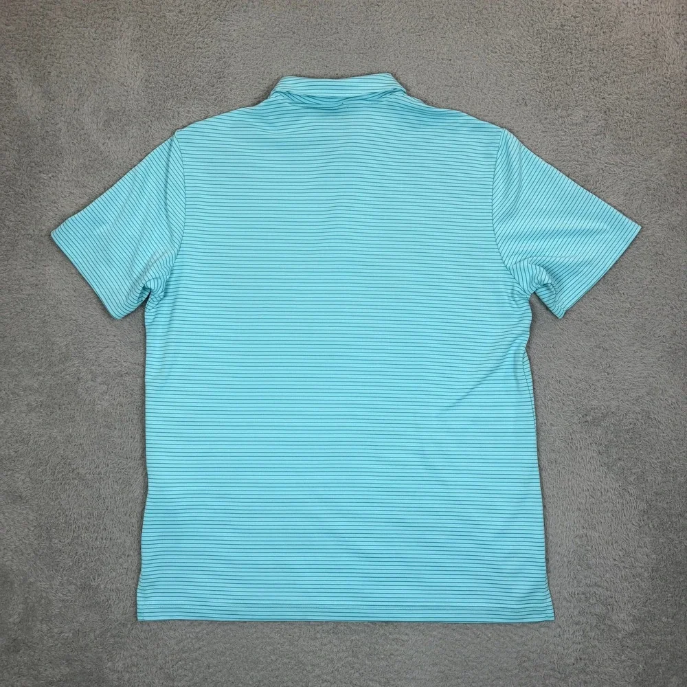 Adidas Mens Golf Polo Shirt Large Turquoise Blue Striped Short Sleeve Sport Top